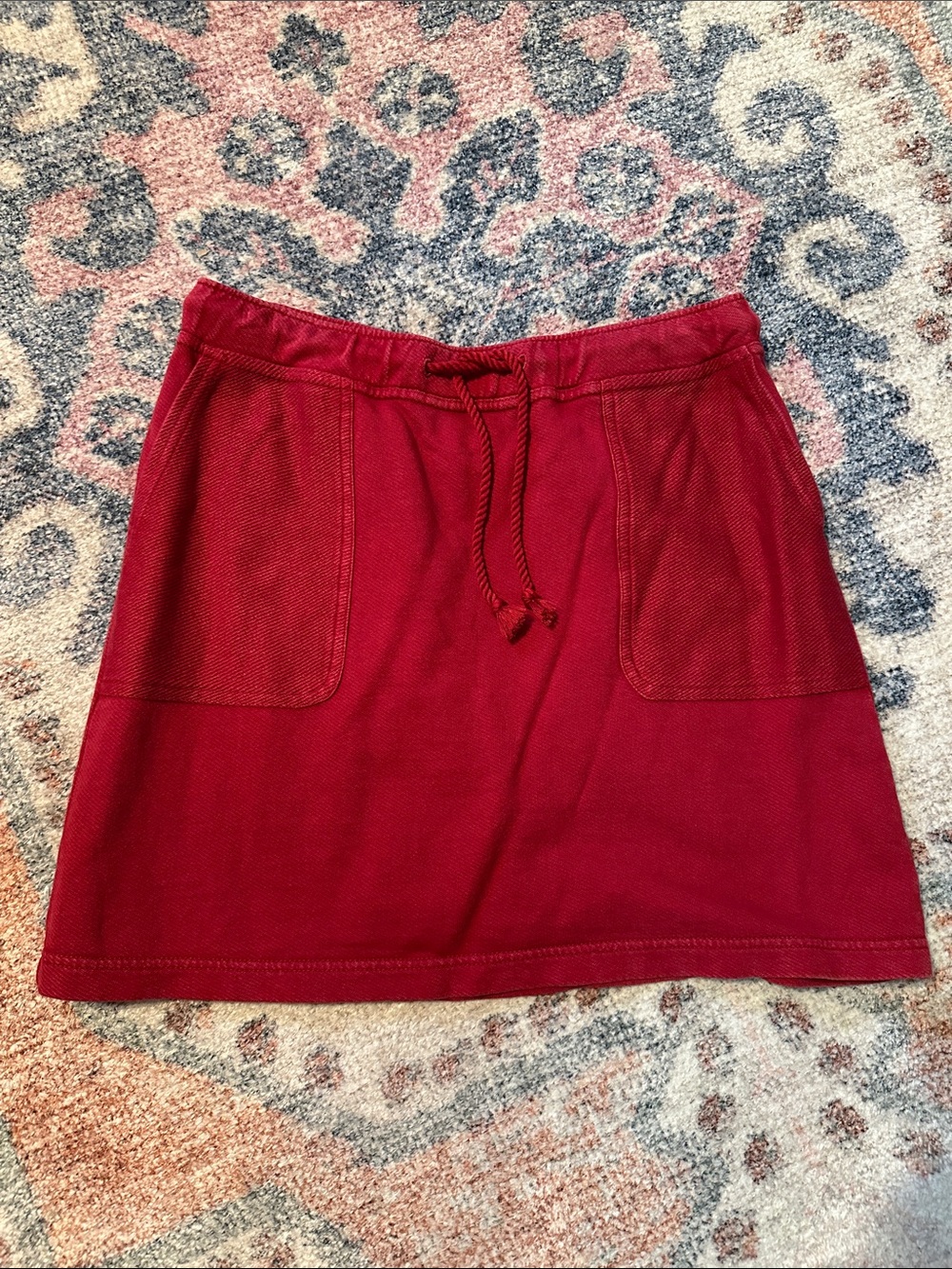J. Jill washed Cool Ruby Red Drawstring Mini Skirt with Pockets
